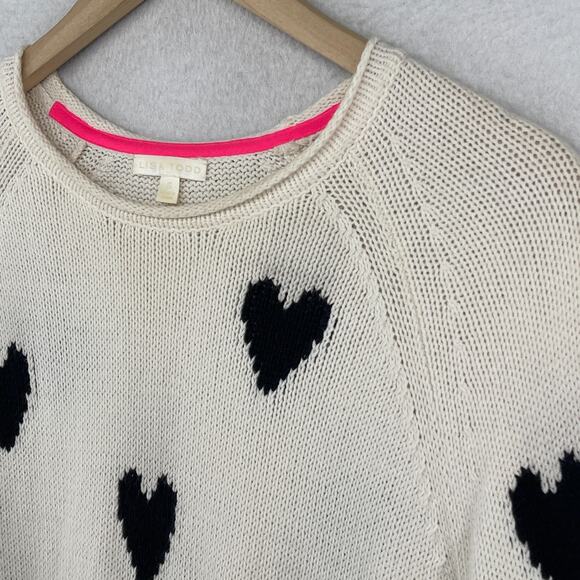 LISA TODD Sweater S Love Gear Hearts Rolled Hem Pullover Cotton Blend White - Picture 6 of 14